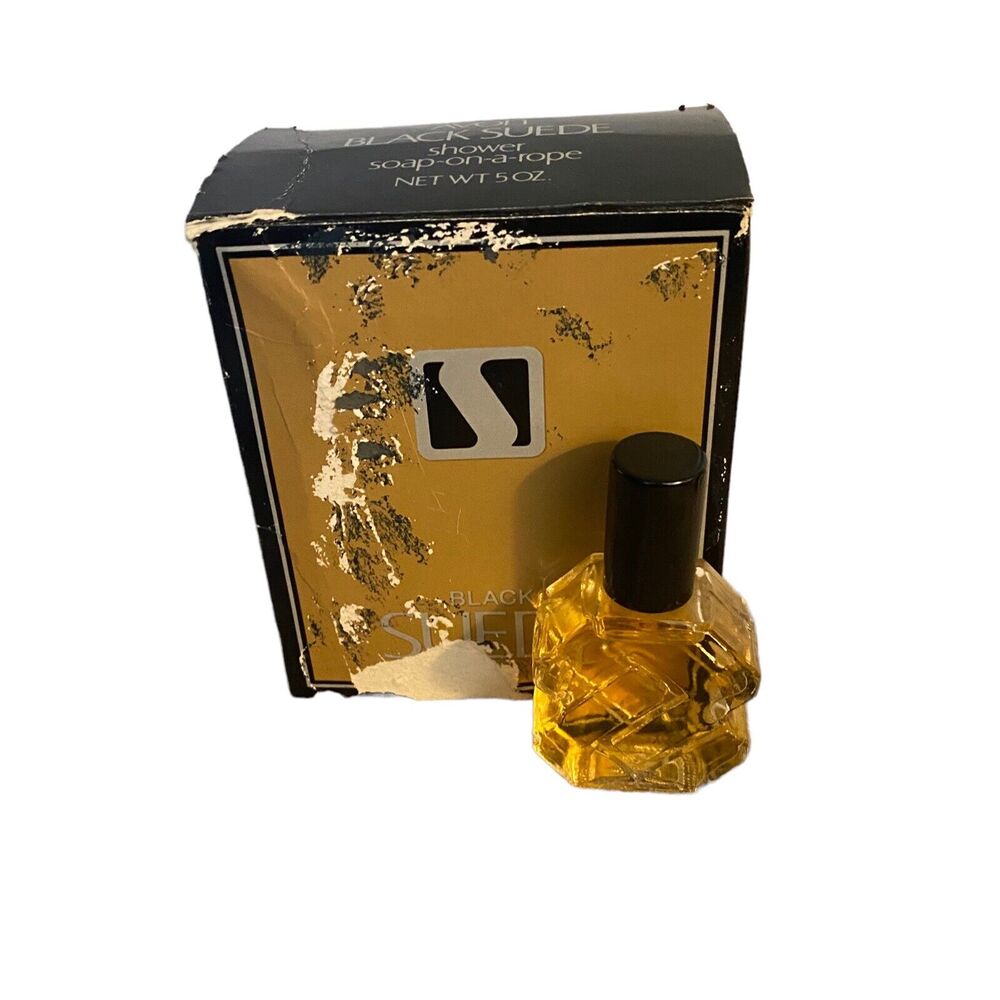 AVON black Suede 0.5fl oz cologne and Soap On A Rope New In Box